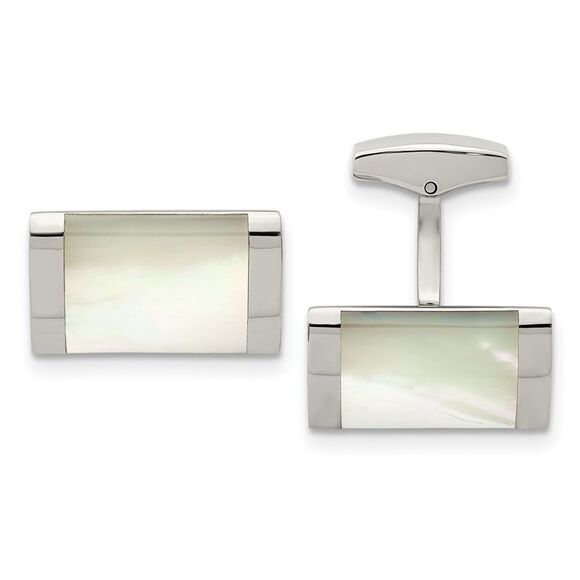 Stainless Steel Mother of Pearl Rectangle Cuff Links 20 x 12mm